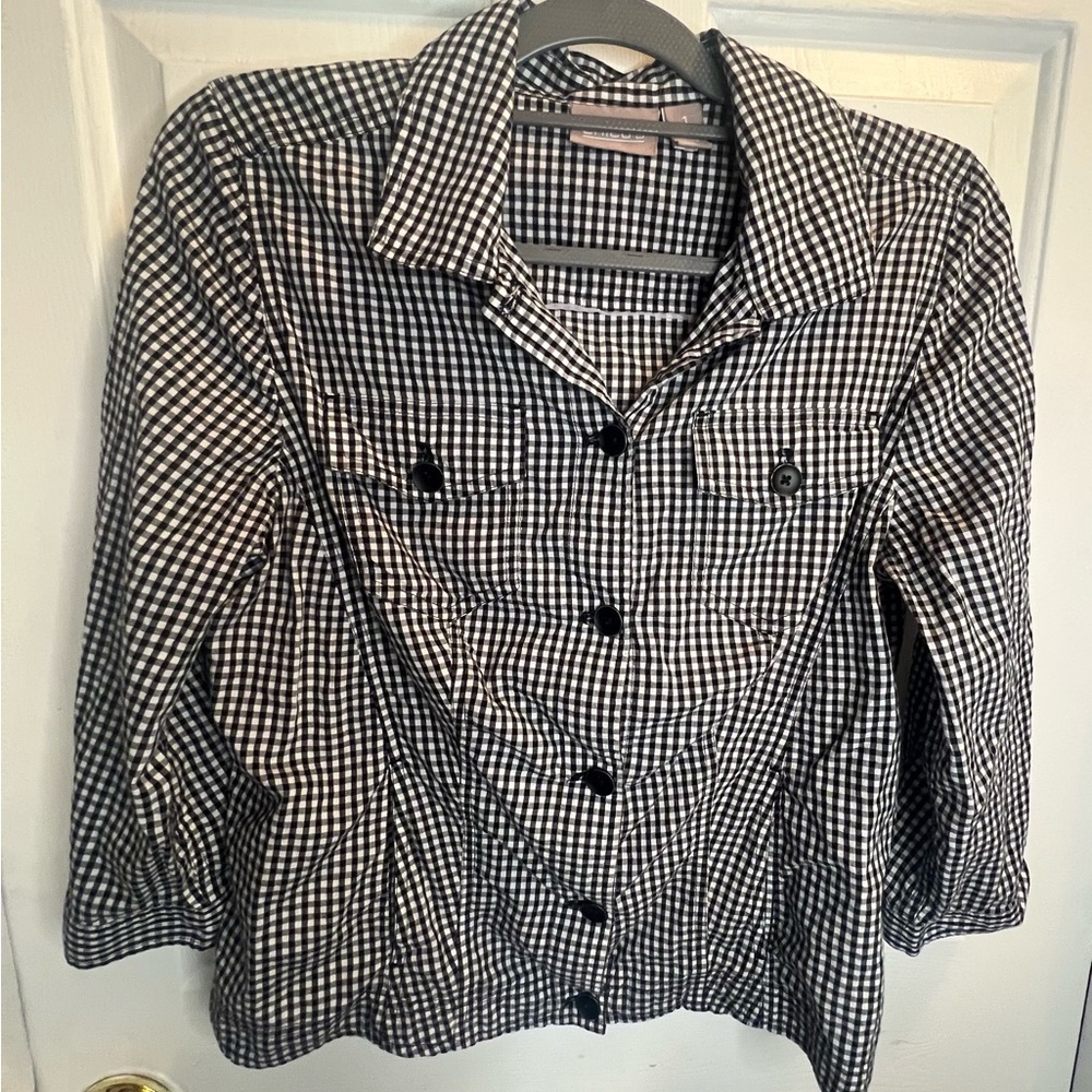 Chico's Black and White Gingham Blazer
